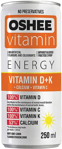 Напиток OSHEE Vitamin Energy Vitamin D+K+Calcium+Vitamin C, 250 мл, лайм-лимон