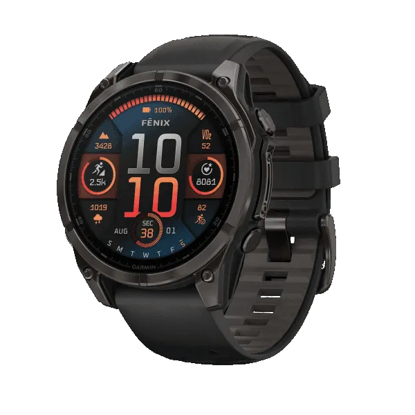 Часы Garmin FENIX 8 AMOLED SAPPHIRE 47мм угольно-черный DLC, пепельно-черный силиконовый ремешок